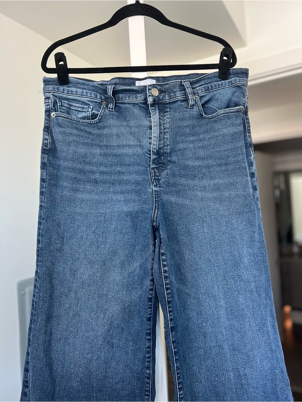 Frame Le Slim High Waist Wide Leg Palazzo Jeans Raw Hem Dark Wash/Crafty Size 33 - Picture 3 of 10